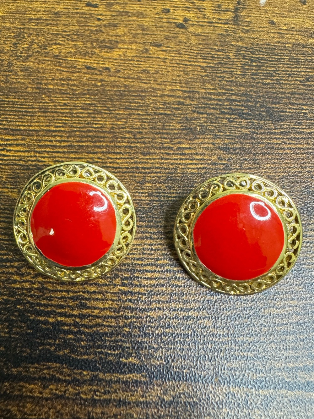 4/$20 Vintage Gold-Tone Earrings with Red Enamel Centers - Women Jewelry
